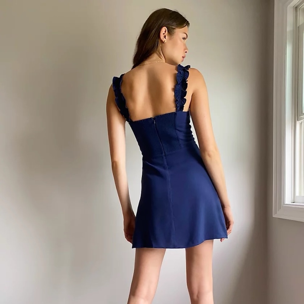 Aritzia Sunday Best Flirt Ruffle Dress Navy